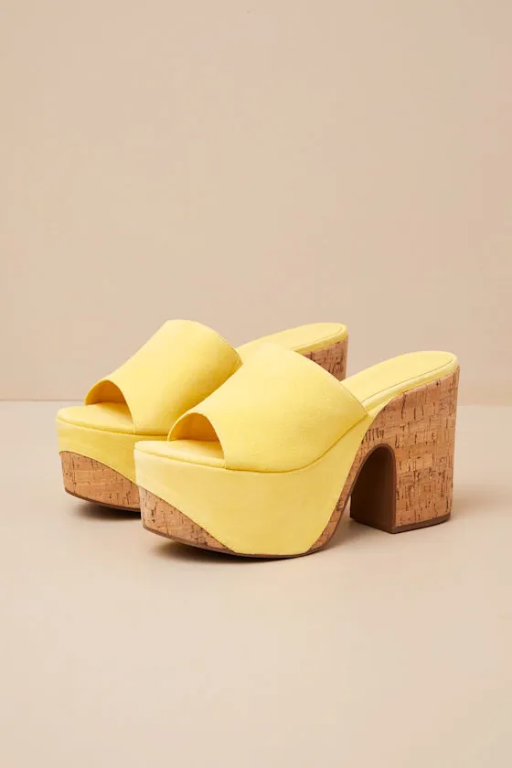 Dalle Wave Yellow Suede Leather Platform Slide Sandals sold by Lulus