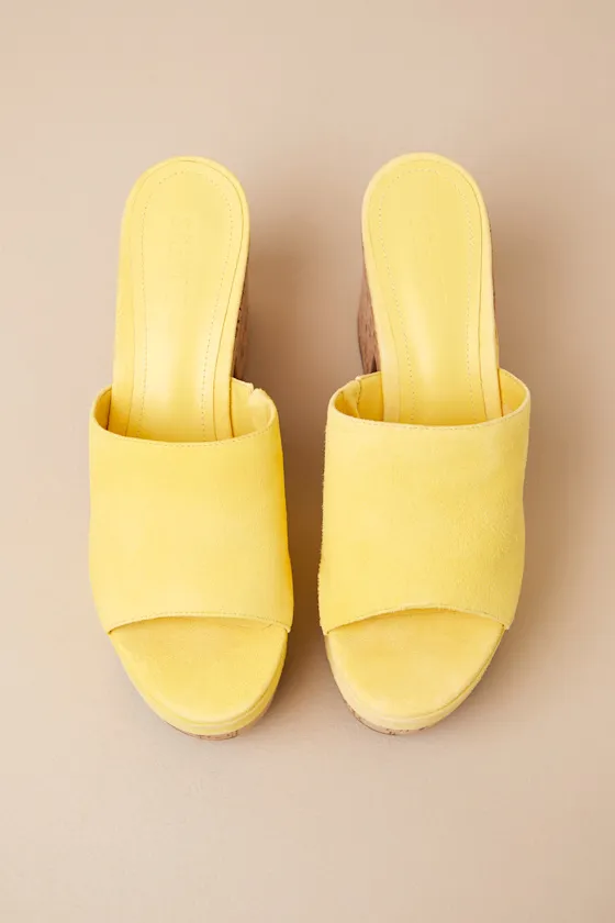 Dalle Wave Yellow Suede Leather Platform Slide Sandals sold by Lulus product image thumbnail 2