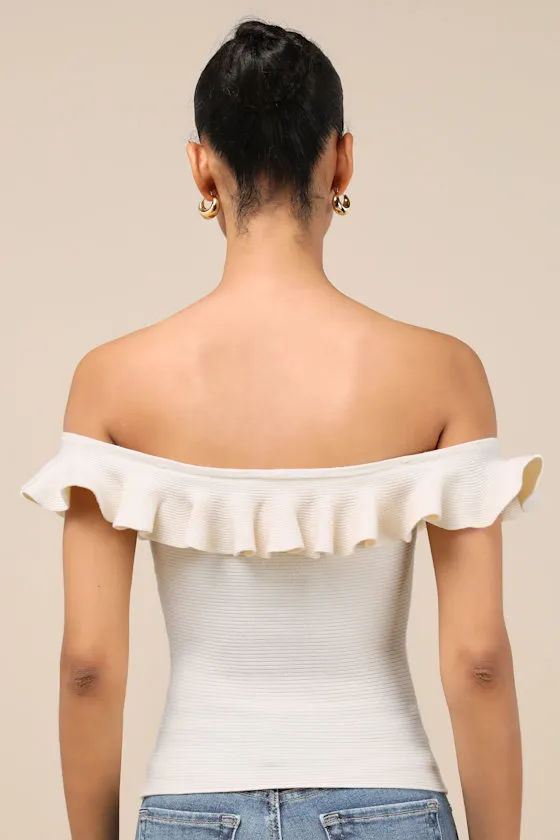 Eilonwy Ivory Ribbed Knit Ruffled Top sold by Lulus product image thumbnail 2