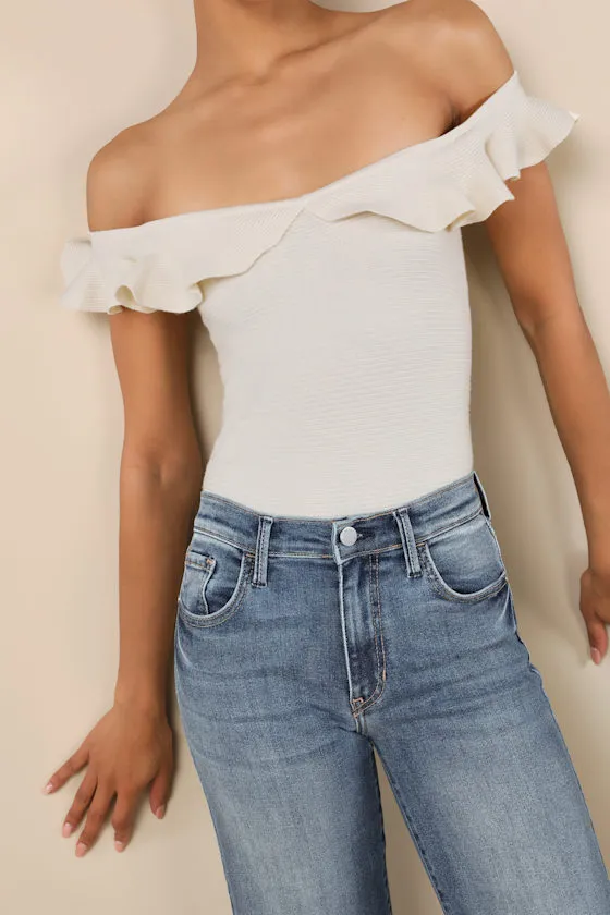 Eilonwy Ivory Ribbed Knit Ruffled Top sold by Lulus product image thumbnail 4