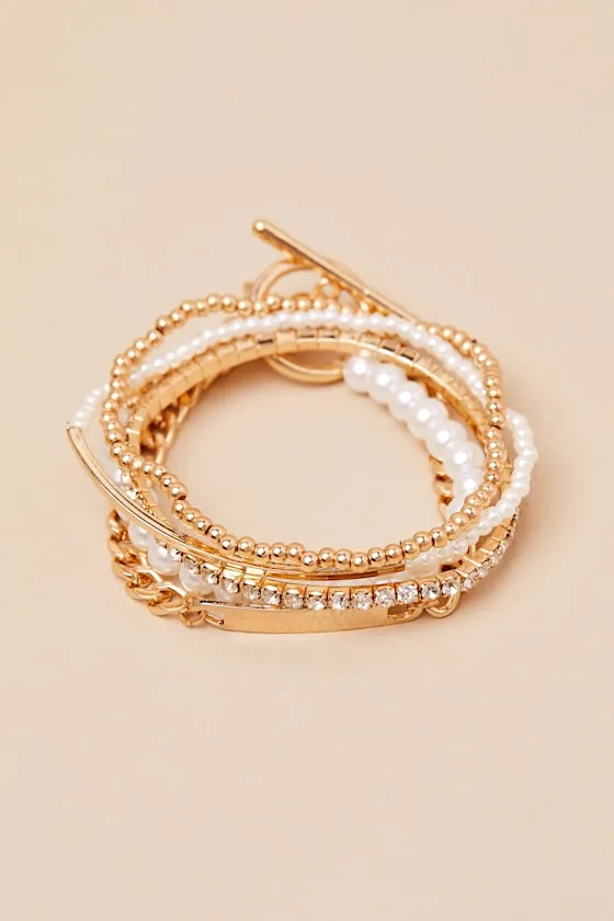 Exclusive Shine Gold and White Five-Piece Bracelet Set sold by Lulus product image thumbnail 2