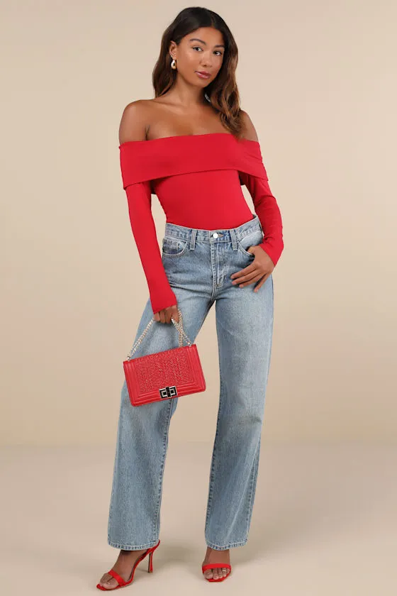 Classic Composure Red Off-the-Shoulder Long Sleeve Top sold by Lulus product image thumbnail 2