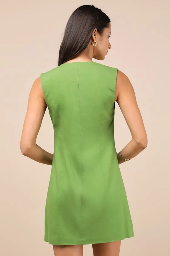Mairi Green Linen Button-Front Sleeveless Mini Dress sold by Lulus product image thumbnail 2