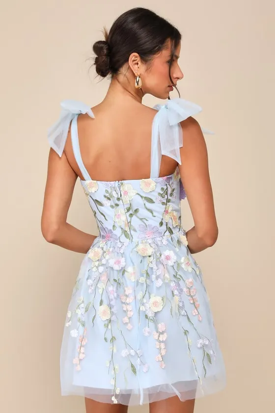 Classic Romance Blue 3D Floral Applique Tie-Strap Mini Dress sold by Lulus product image thumbnail 3