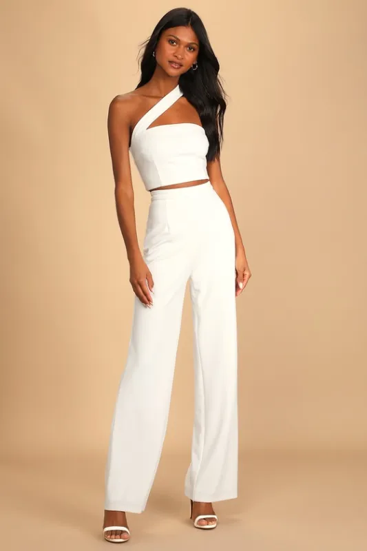 Flaunt It Like That White One-Shoulder Two-Piece Jumpsuit sold by Lulus