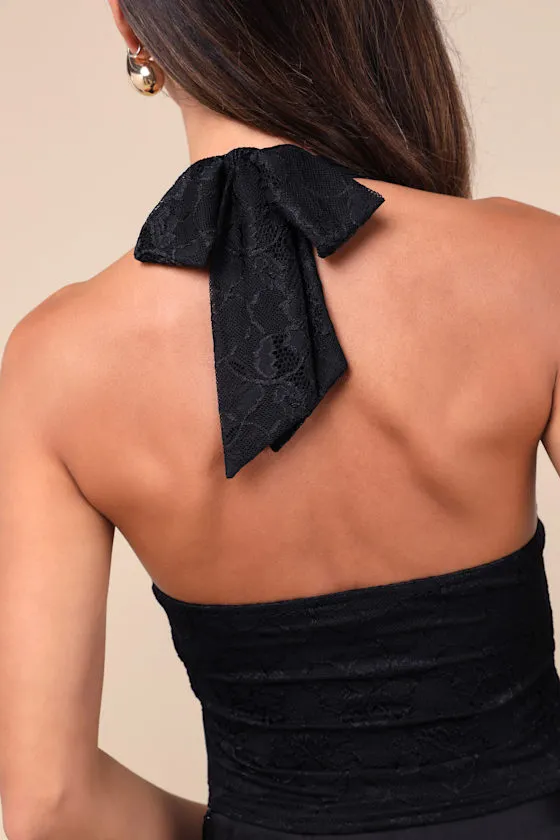 Nadley Black Lace Halter Neck Crop Top sold by Lulus product image thumbnail 4
