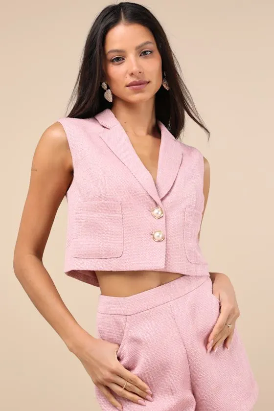 Perfect Company Pink Tweed Sleeveless Cropped Blazer sold by Lulus product image thumbnail 2