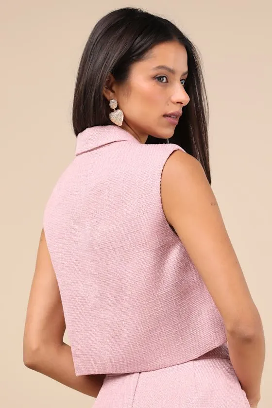 Perfect Company Pink Tweed Sleeveless Cropped Blazer sold by Lulus product image thumbnail 4
