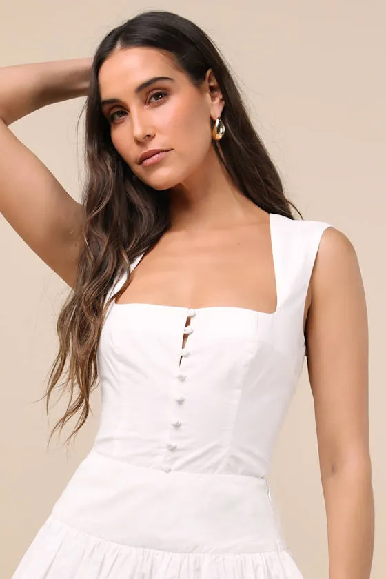 Evynne White Poplin Cap Sleeve Button-Front Top sold by Lulus