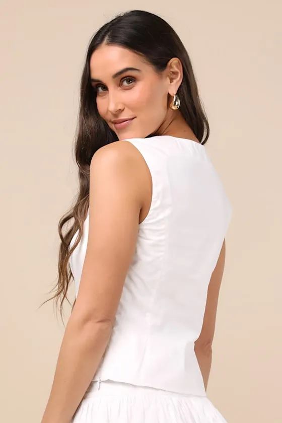 Evynne White Poplin Cap Sleeve Button-Front Top sold by Lulus product image thumbnail 3