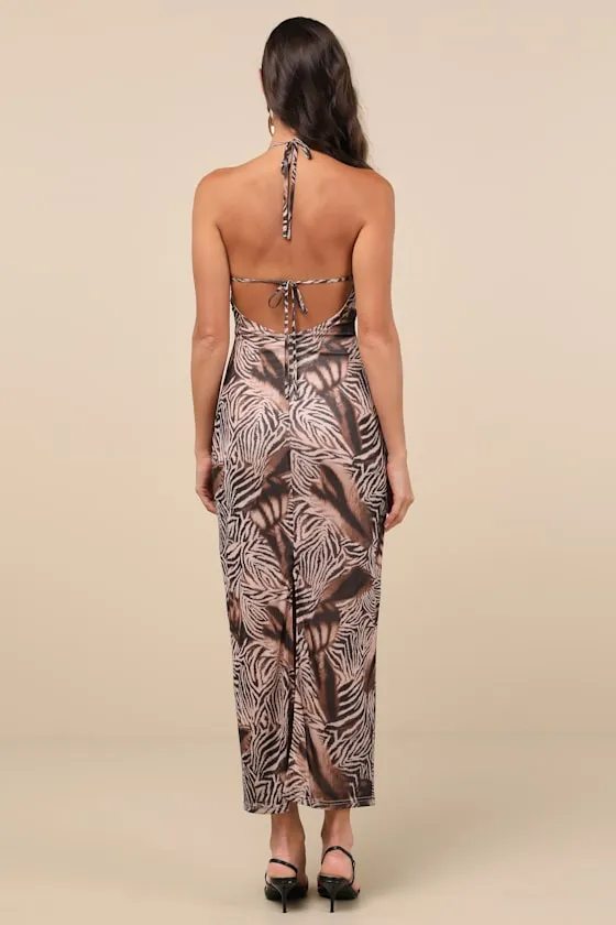 Camadi Brown Animal Print Mesh Backless Midi Dress sold by Lulus product image thumbnail 3