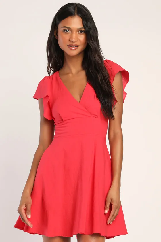 Sweeten Me Up Red Flutter Sleeve Mini Dress With Pockets sold by Lulus