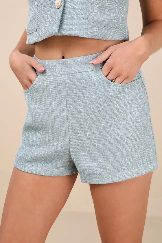 Perfect Company Light Blue Tweed High-Waisted Shorts sold by Lulus product image thumbnail 3
