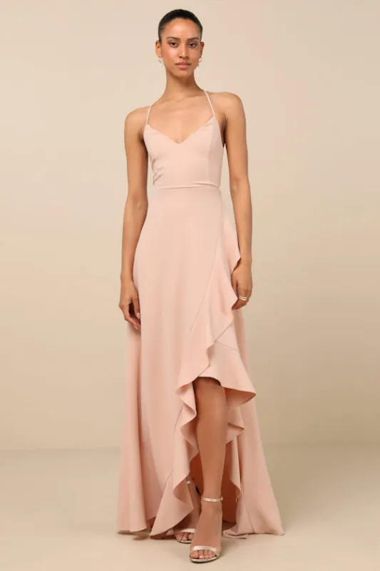 Caryl Light Blush Ruffled Tulip High-Low Maxi Dress sold by Lulus