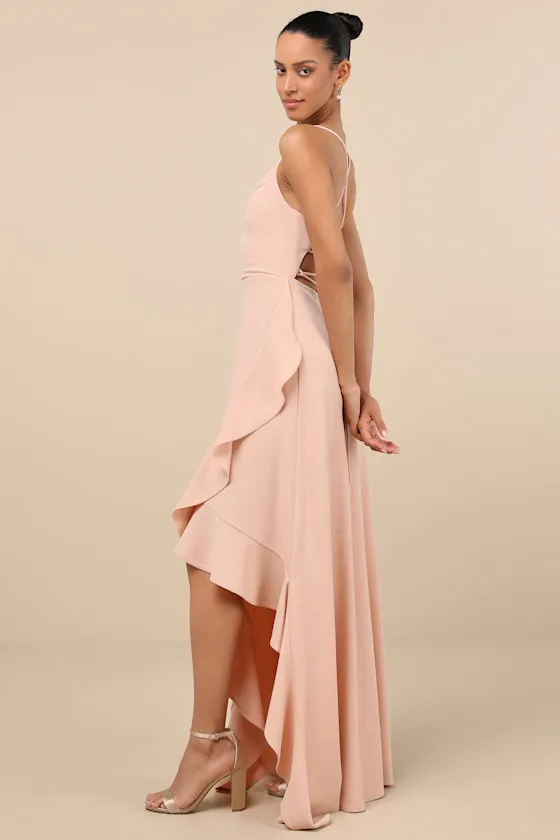 Caryl Light Blush Ruffled Tulip High-Low Maxi Dress sold by Lulus product image thumbnail 3