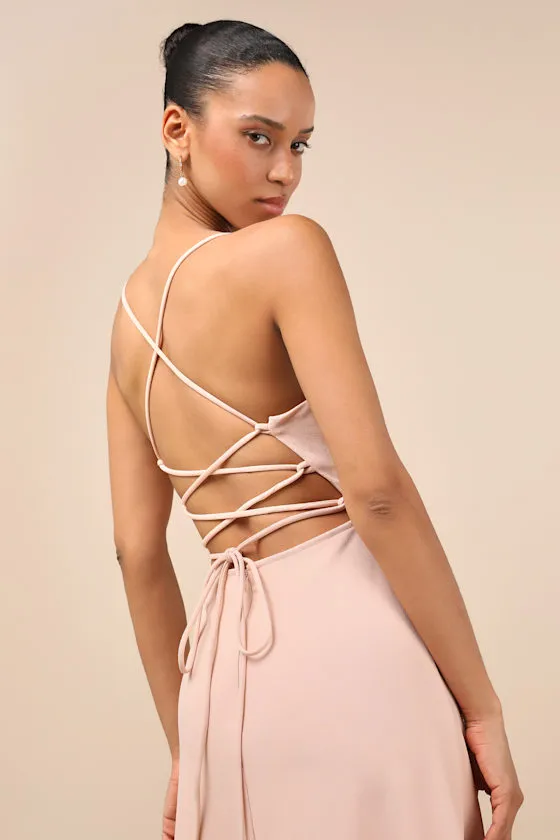Caryl Light Blush Ruffled Tulip High-Low Maxi Dress sold by Lulus product image thumbnail 4