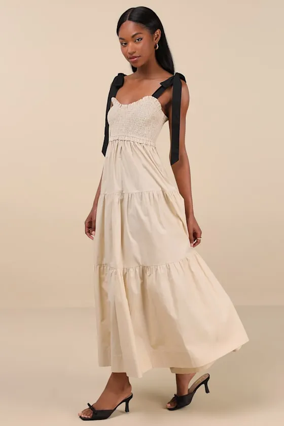 Bembe Beige Tie-Strap Tiered Maxi Dress sold by Lulus product image thumbnail 2
