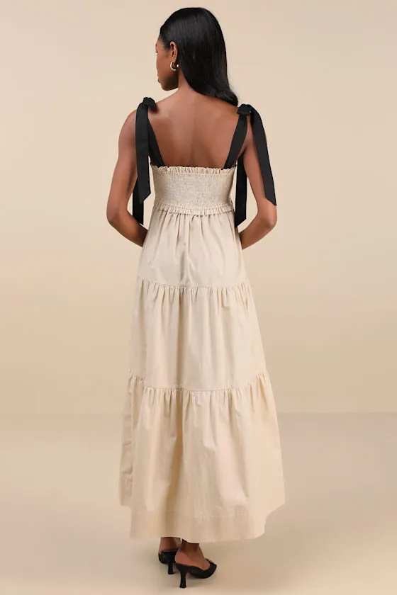 Bembe Beige Tie-Strap Tiered Maxi Dress sold by Lulus product image thumbnail 3