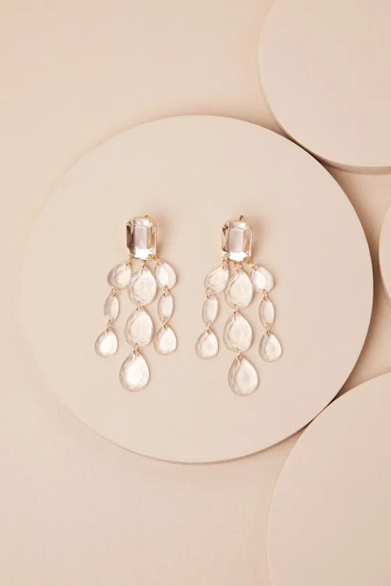 Marvella Gold and Clear Rhinestone Statement Earrings sold by Lulus product image thumbnail 2
