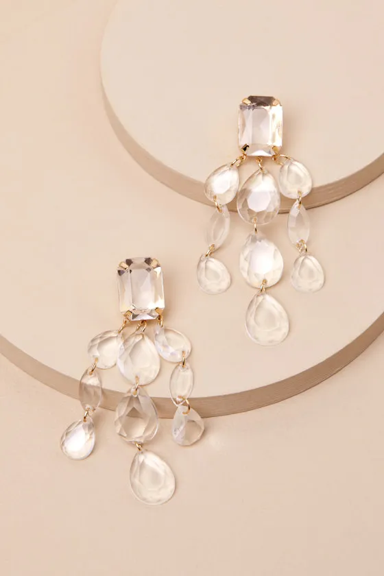 Marvella Gold and Clear Rhinestone Statement Earrings sold by Lulus product image thumbnail 4