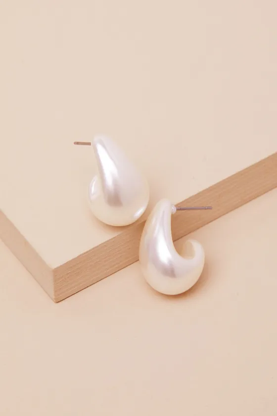 Dali White Teardrop Hoop Earrings sold by Lulus product image thumbnail 3
