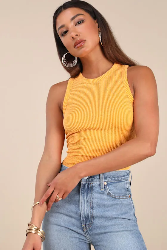 Essential Update Marigold Ribbed Tank Top sold by Lulus