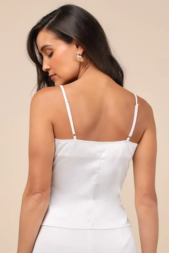 Kailany White Satin Pleated Peplum Cami Top sold by Lulus product image thumbnail 2