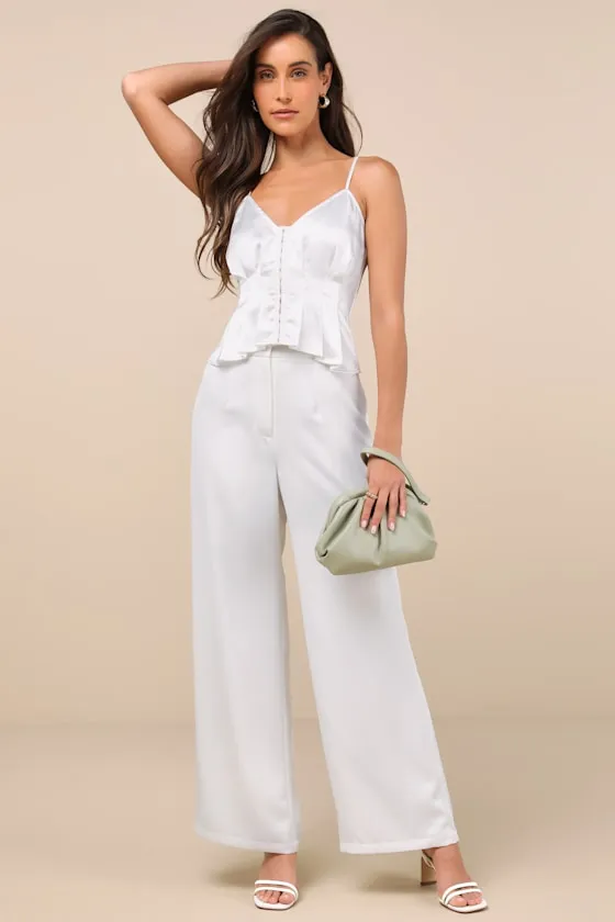 Kailany White Satin Pleated Peplum Cami Top sold by Lulus product image thumbnail 3