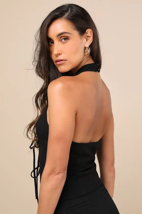 Chelsa Black Seamed Tie-Front Halter Top sold by Lulus product image thumbnail 2