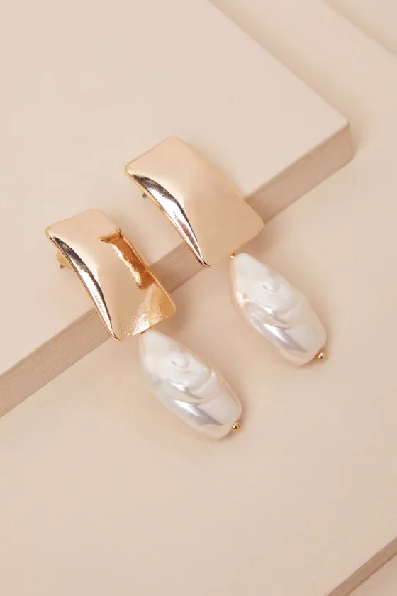 Lolla Gold Pearl Drop Earrings sold by Lulus