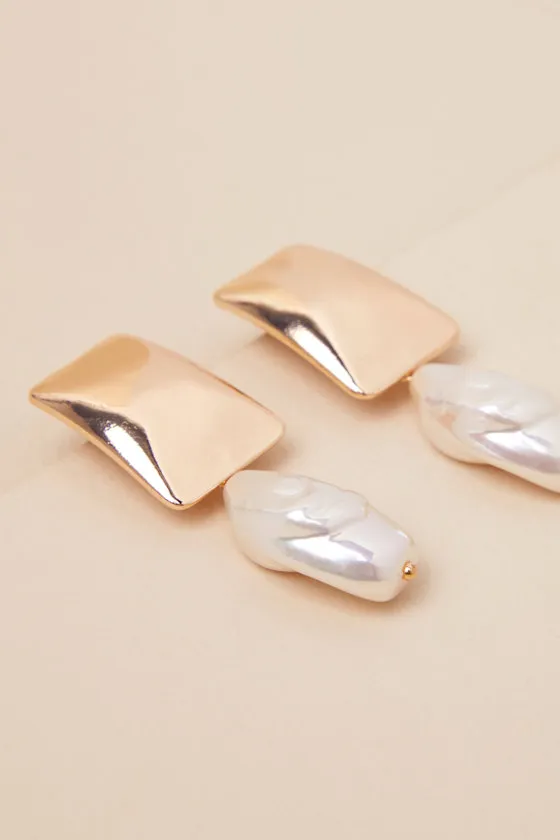 Lolla Gold Pearl Drop Earrings sold by Lulus product image thumbnail 3