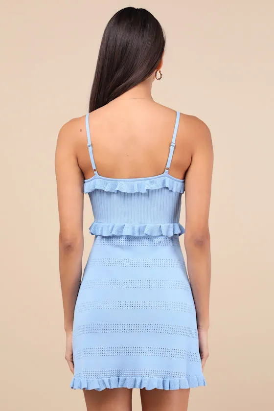 Enviable Pick Light Blue Pointelle Knit Ruffled Mini Dress sold by Lulus product image thumbnail 2