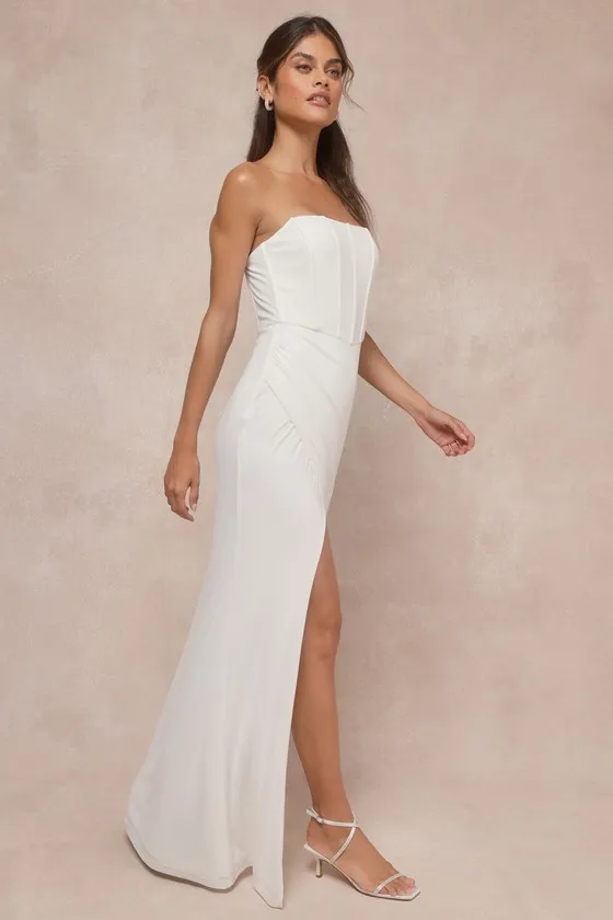 Beautiful Grace White Mesh Strapless Bustier Tulip Maxi Dress sold by Lulus product image thumbnail 4