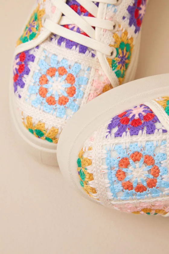 Rambling Pink Multi Crochet Platform Sneakers sold by Lulus product image thumbnail 4