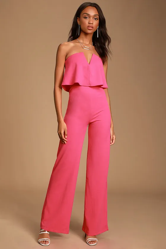 Power of Love Bright Pink Strapless Jumpsuit sold by Lulus