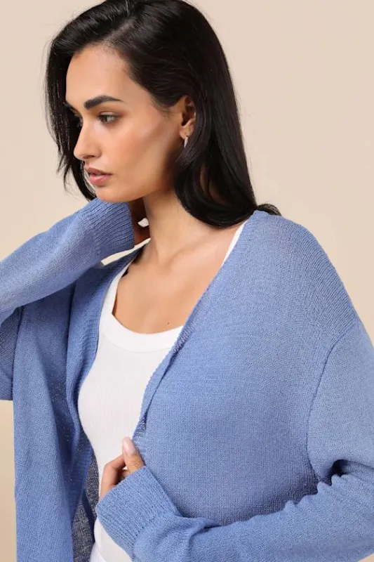 Clean Aesthetic Blue Knit Cardigan Sweater sold by Lulus