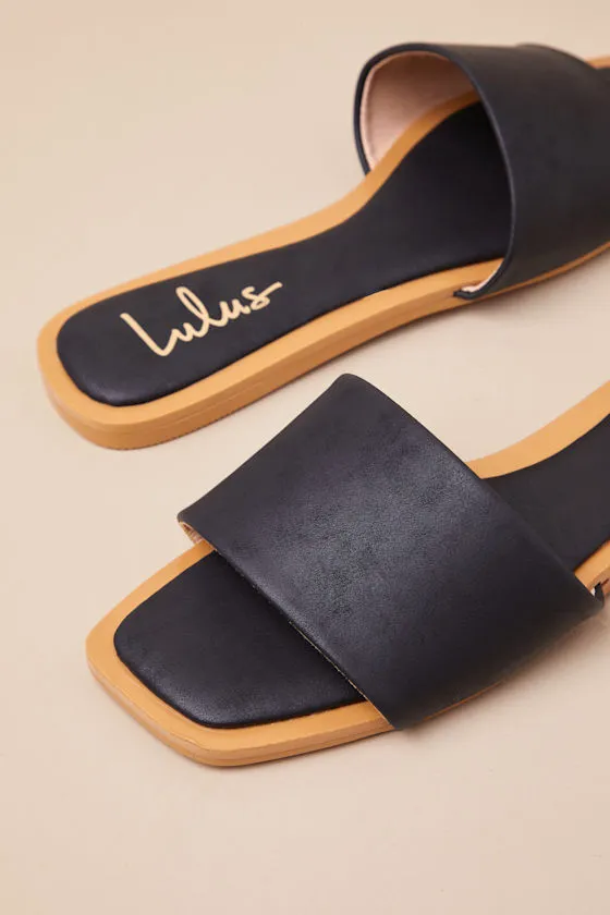 Brenner Black Flat Square-Toe Slide Sandals sold by Lulus product image thumbnail 3