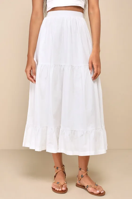 Daytime Perfection White Cotton Tiered Midi Skirt sold by Lulus product image thumbnail 2