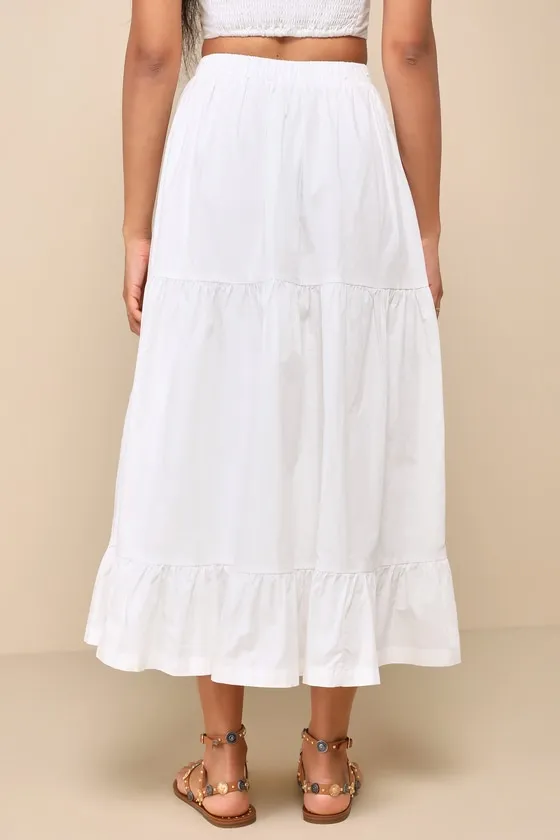 Daytime Perfection White Cotton Tiered Midi Skirt sold by Lulus product image thumbnail 3
