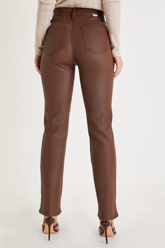 Sundaze Brown Coated Vegan Leather High-Rise Straight-Leg Pants sold by Lulus product image thumbnail 3
