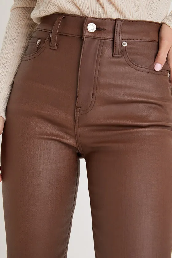 Sundaze Brown Coated Vegan Leather High-Rise Straight-Leg Pants sold by Lulus product image thumbnail 4