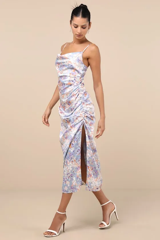 Truest Romance Slate Floral Print Sleeveless Ruched Midi Dress sold by Lulus product image thumbnail 2