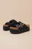 Pueblo Black Suede Platform Buckle Slide Sandals sold by Lulus
