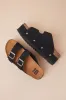 Pueblo Black Suede Platform Buckle Slide Sandals sold by Lulus