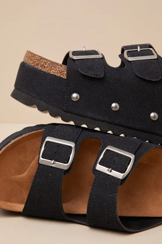 Pueblo Black Suede Platform Buckle Slide Sandals sold by Lulus product image thumbnail 3