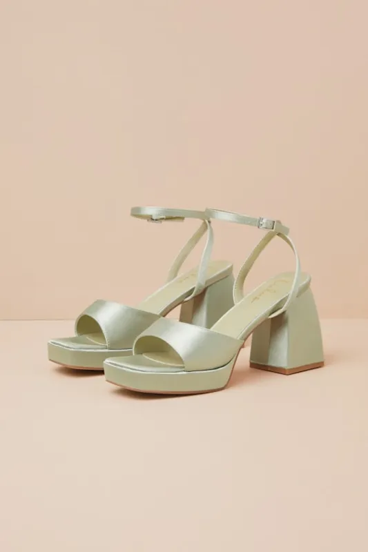 Shirine Sage Satin Platform Ankle Strap Heels sold by Lulus