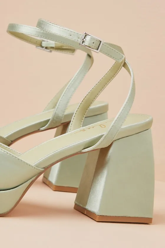 Shirine Sage Satin Platform Ankle Strap Heels sold by Lulus product image thumbnail 3