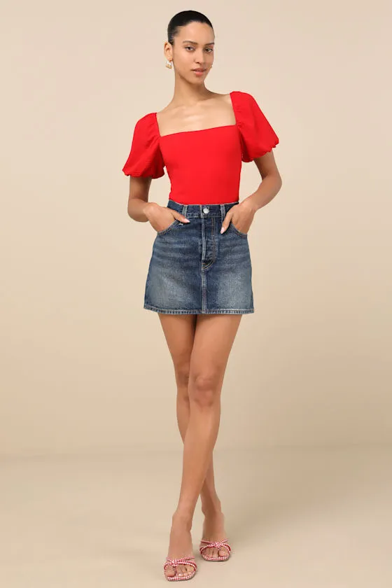 Abundance of Love Red Textured Puff Sleeve Tie-Back Bodysuit sold by Lulus product image thumbnail 3