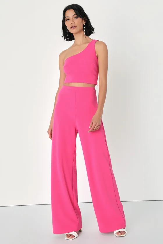 Amor and Beyond Hot Pink One-Shoulder Two-Piece Jumpsuit sold by Lulus product image thumbnail 2