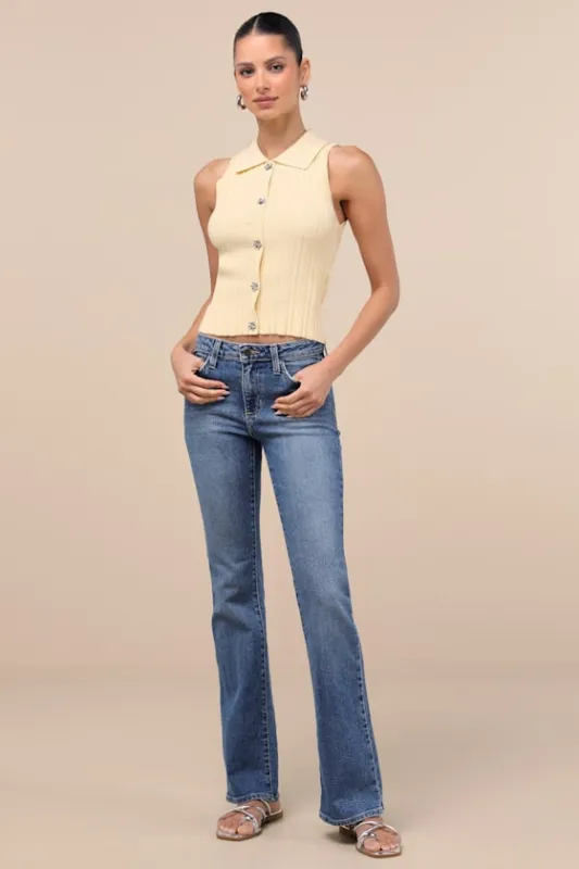 Jannah Medium Wash Denim Low-Rise Bootcut Jeans sold by Lulus